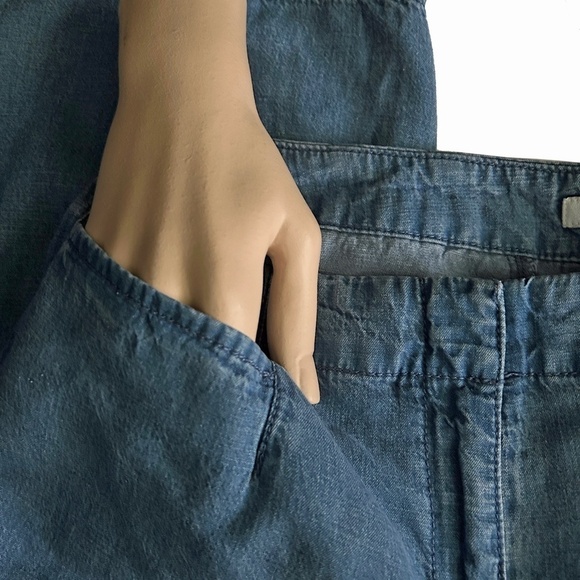 J. Jill Waterfall Pants Trousers Cropped Capri Indigo Blue Pockets Linen Blend - Picture 4 of 8